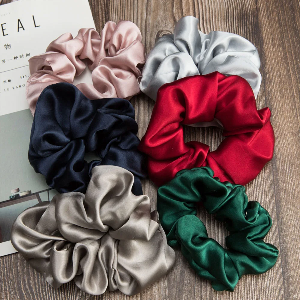 

100% Silk Scrunchies Hair Accessories Charmeuse Hair Bands Ties Elastics Ponytail Holders for Women Girls 19 Momme 6CM