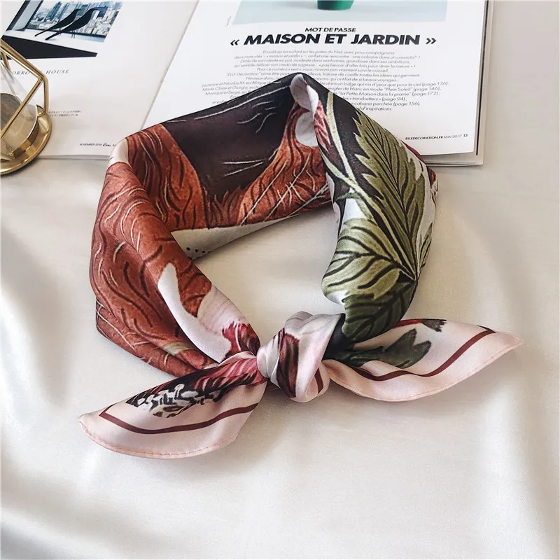 

2020 New Autumn Silk Scarf Women Flower printed Bandana Fashion Korean Hair Band Girl's Female Foulard Neck Wrap