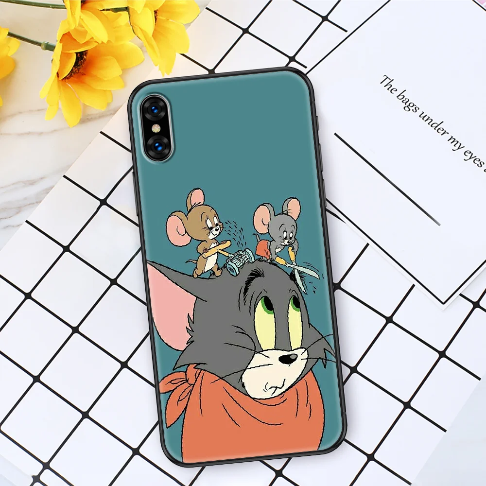 

Tom Cat Jerrys Cute Cartoon Phone Case Cover Hull For iphone 5 5s se 2 6 6s 7 8 12 mini plus X XS XR 11 PRO MAX black silicone