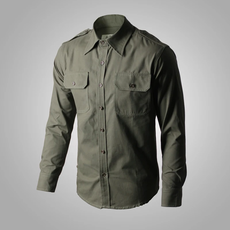 

Band of Brothers Replication US 101 Airborne Division Mens Khaki Shirts Pure Cotton Slim Fit Shirt For Men Military Style Green