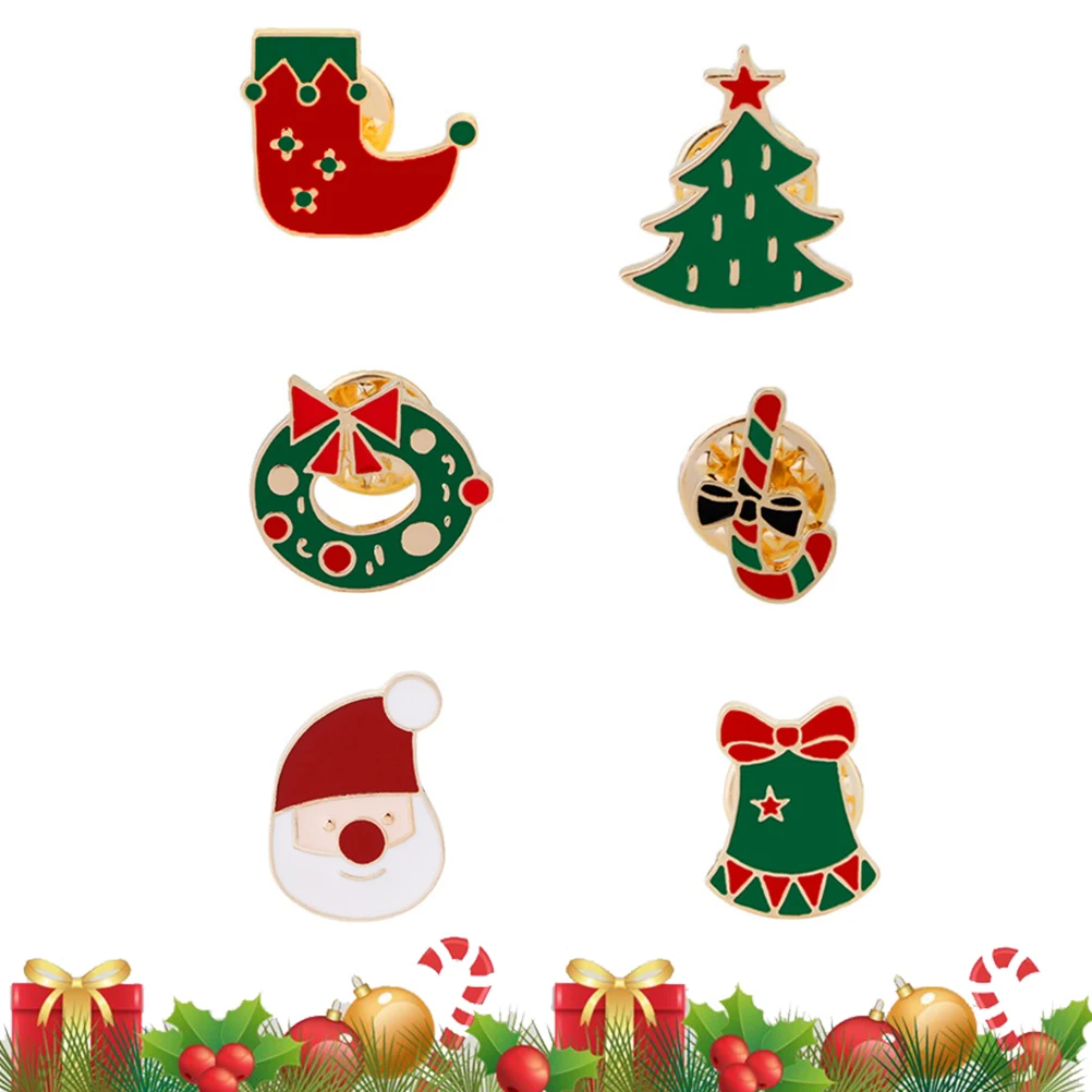 6 Pcs Christmas Brooches Festive Fashion Cartoon Boutonnieres for Sweater Clothes |