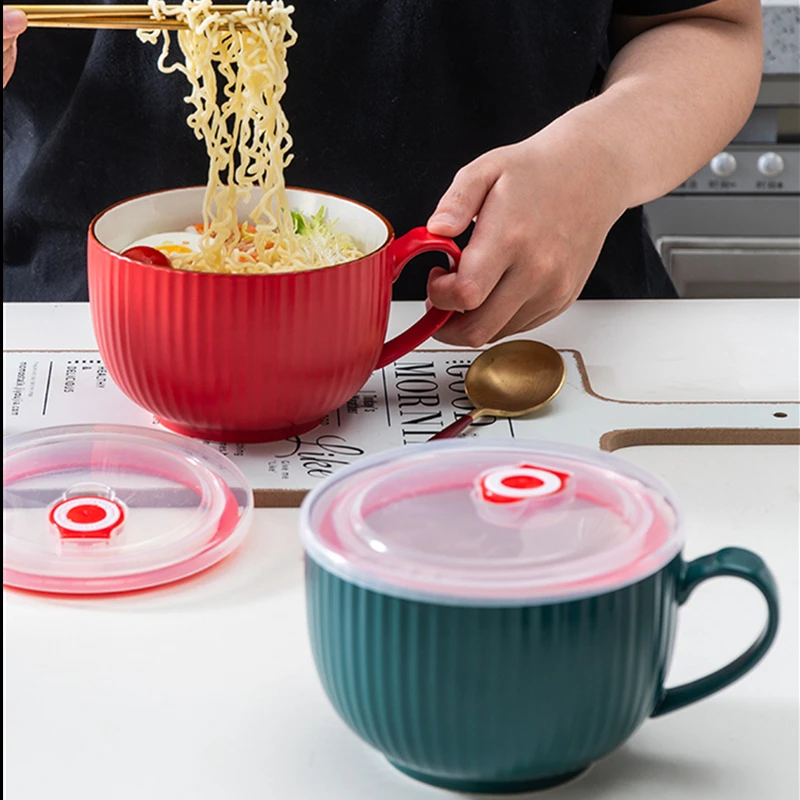 

Креативная керамическая миска для лапши и супа, посуда в скандинавском стиле, миска для лапши быстрого приготовления с крышкой для семейного использования в студенческом общежитии
