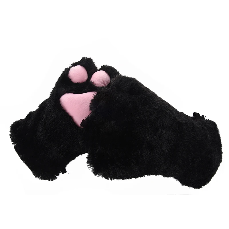 Хит продаж 2 предмета черные плюшевые перчатки с кошачьими ушками и лапами для