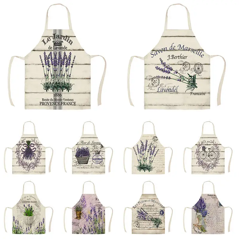 

Women Men Lavender Pattern Cotton Linen Aprons for Kitchen 53*65cm Home Cooking Baking Cleaning Accessories