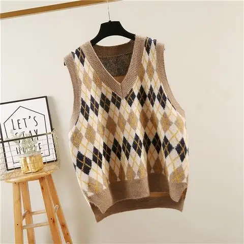 

2020 new early autumn academy style T-shirt waistcoat women's versatile sleeveless loose large sweater vest women's Vest