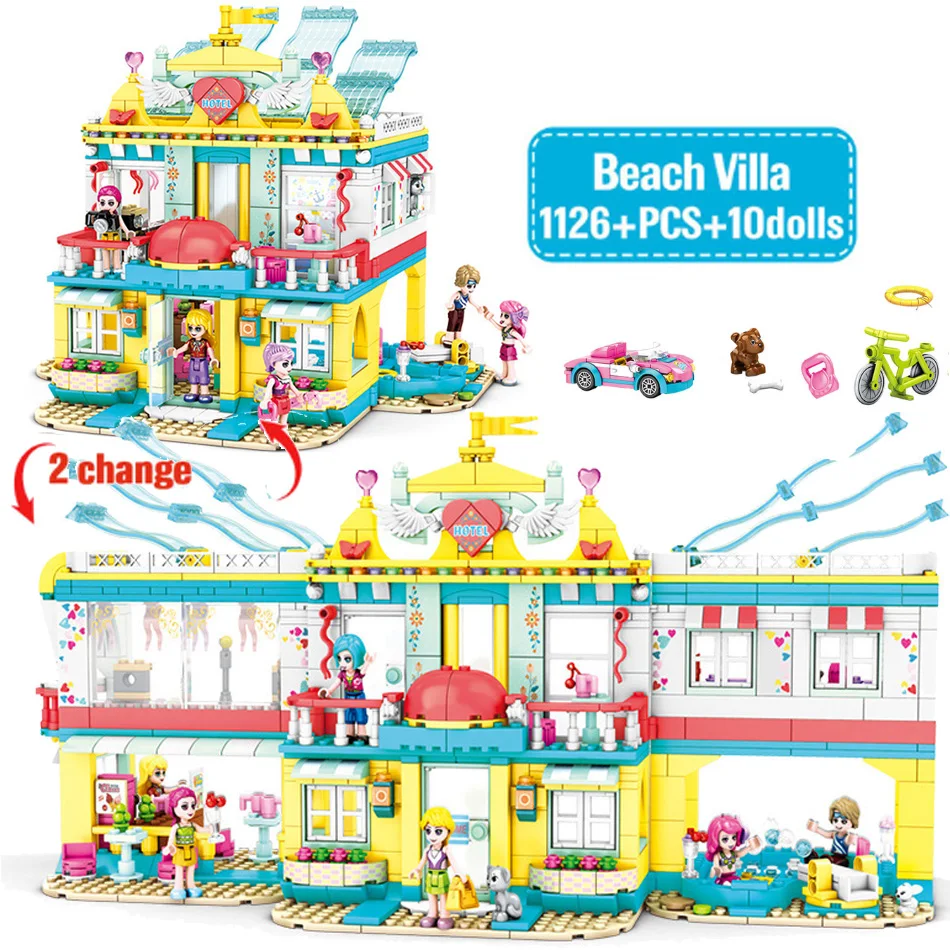 

S-Girls Refreshing Summer Water Party Build Blocks Compatible Girl's Friends City Pool Figures Brick Toys for Children Gifts