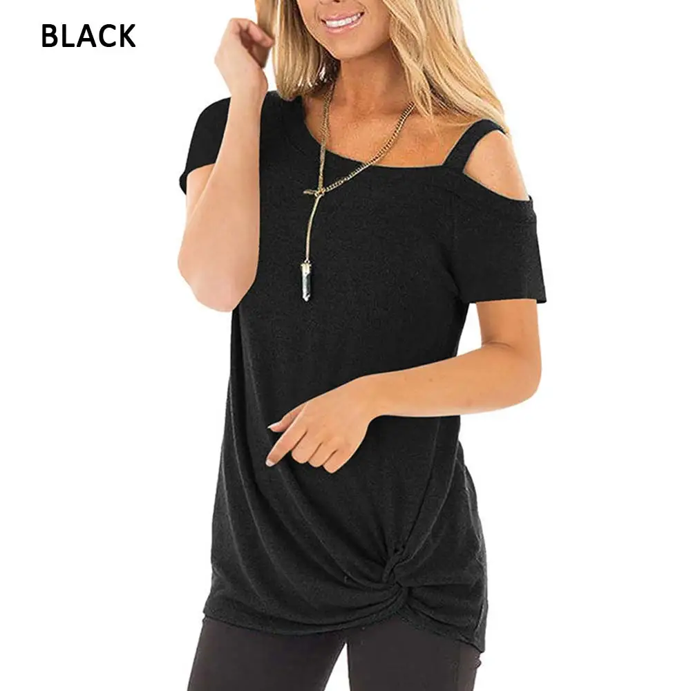 Sexy T Shirt Women Cold-shoulder Short Sleeve 2022 New Summer Tee Shirts Women Clothes Fashion Tie Long Tees Female camiseta
