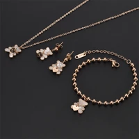 new bear stainless steel without fading cute simple rose gold clavicle chain women necklace earings bracelet anket jewelry sets