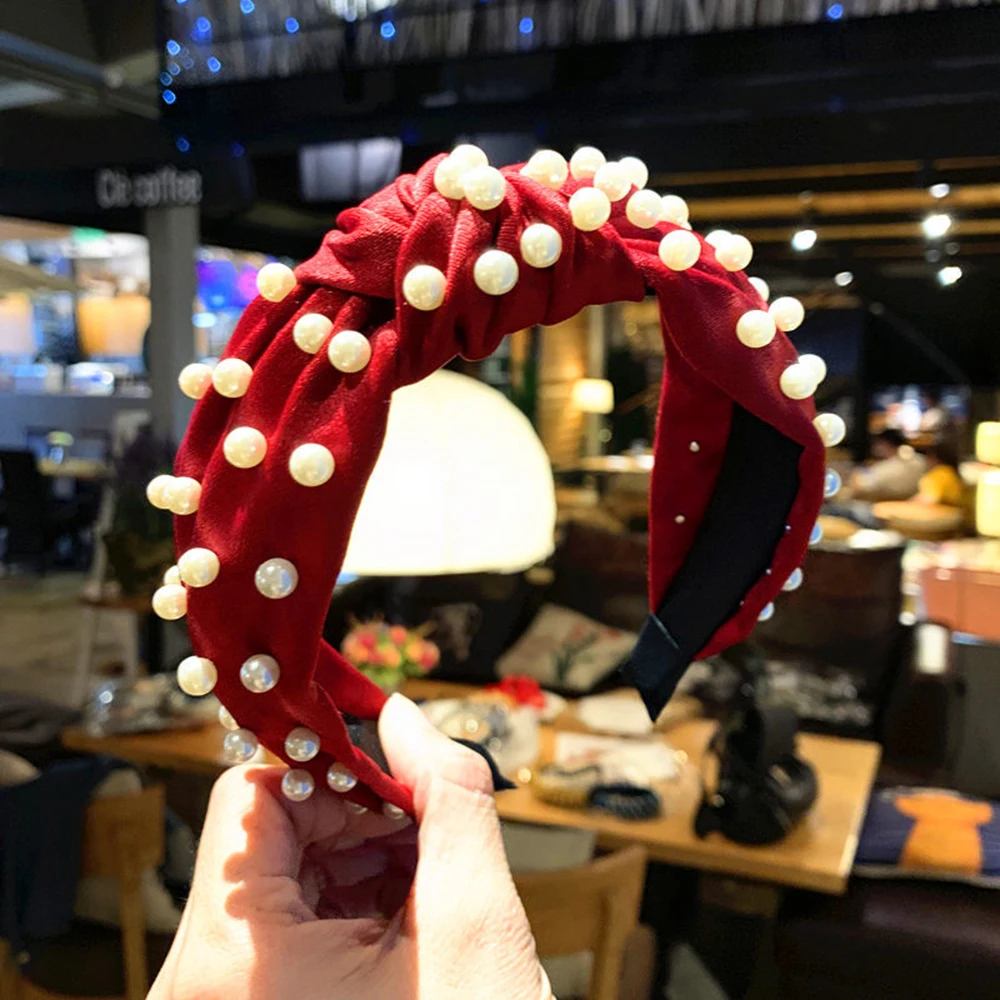 15 colors Bow Knot Cross Pearl Coral Cloth Knotted HairBand Headwrap Hoop Korean Women Vintage Hairwear Accessories |