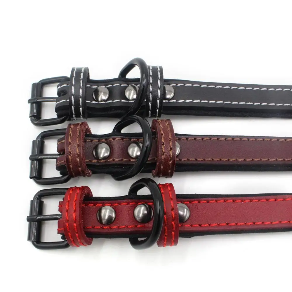 Ошейник для домашних животных из кожи регулируемый однотонный ошейник собак с