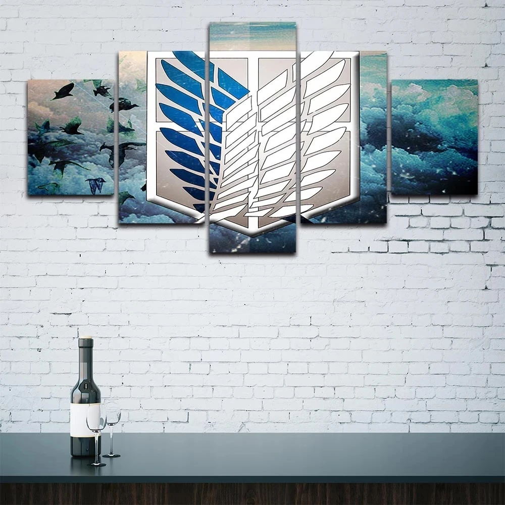 

5 Pieces Attack On Titan Logo Anime Poster Painting Modular Wall Art And Prints Modern Canvas Picture Home Decor For Living Room