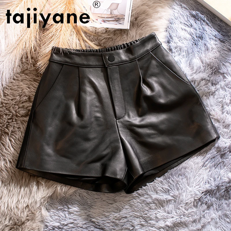 Tajiyane Shorts Female Real Sheepskin High Waist Shorts for Women Genuine Leather Short Woman Trousers Spodenki Damskie TN2277