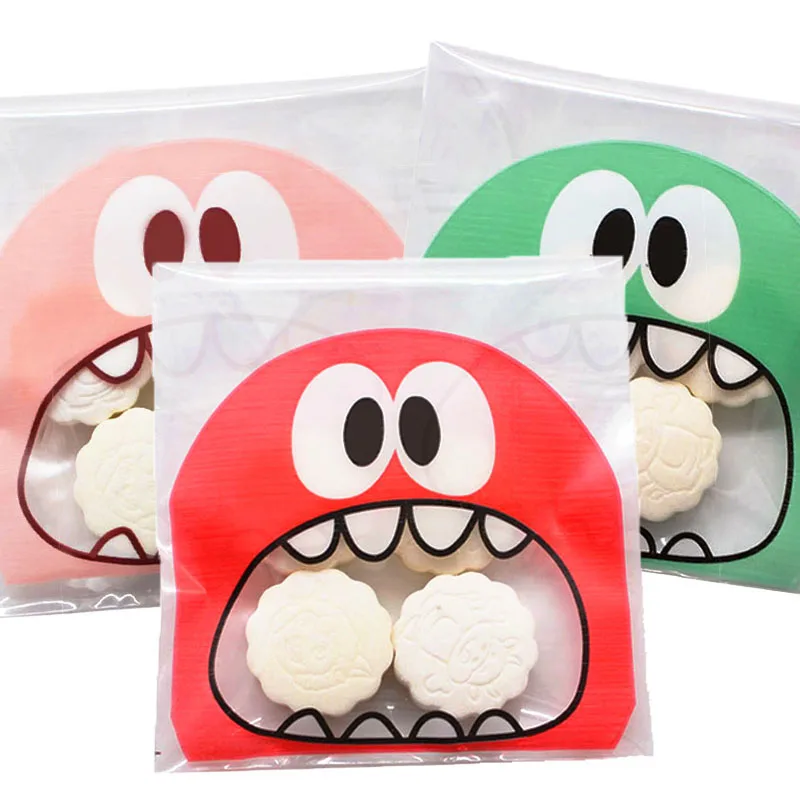 

50Pcs 7/10cm Cute Big Teech Mouth Monster Plastic OPP Bag Wedding Cookie Candy Gift Packaging Bags DIY Self Adhesive Party Favor