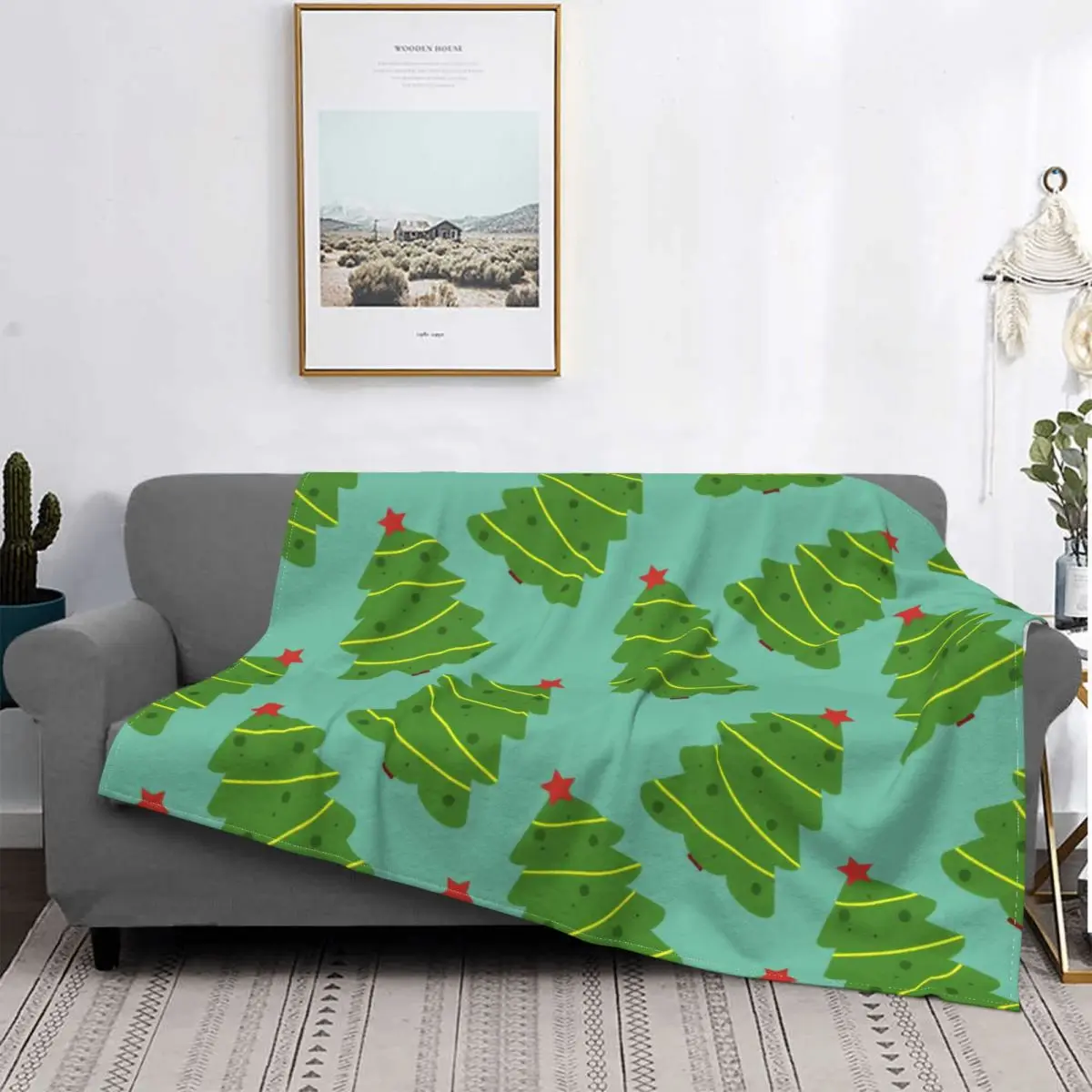

Christmas Blanket Plaid Pattern Modern Stitch Cotton Portable Flannel Throw Blankets For Office Bedspread
