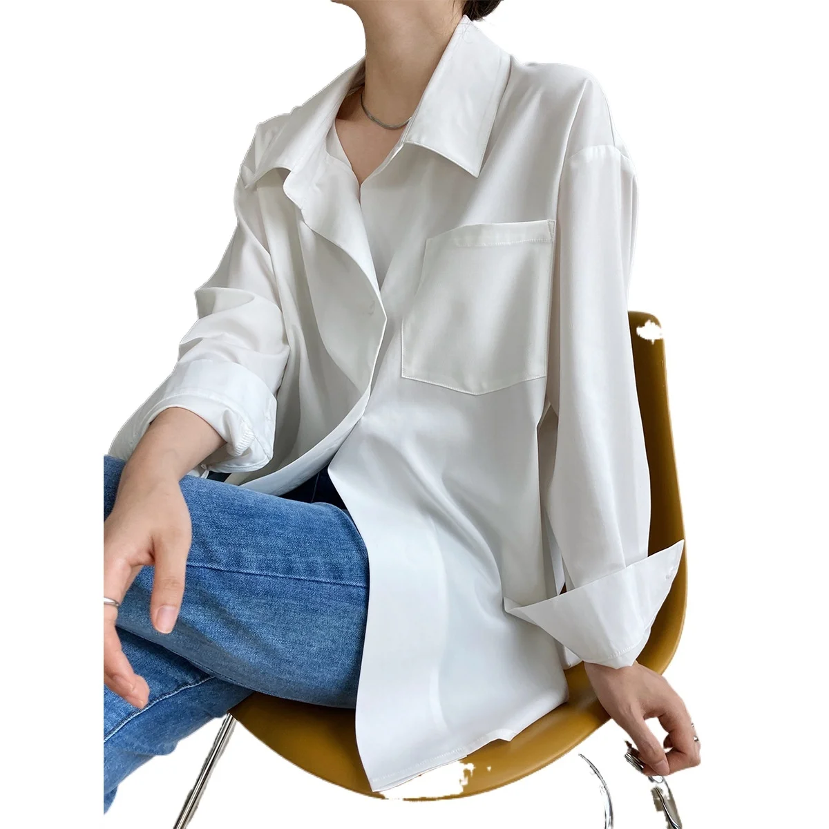 

relaxed white designer collared long sleeve shirt women women's autumn new design back button up shirt fashion tops Hot Sale