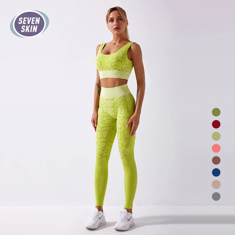 

SEVEN SKIN 2PCS/Set Seamless Women Yoga Suit Serpentine Sportswear High Waist Leggings Sexy Sports Bra Gym Fitness Clothing Sets
