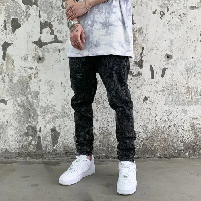 Мужские джинсовые брюки с карманами в стиле ретро обтягивающие Стрейчевые