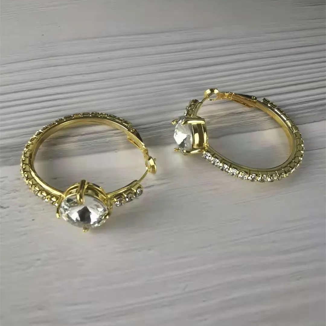 Новые модные серьги-кольца для женщин, роскошные ювелирные изделия Стразы, женские модные циркониевые серьги, нежные круглые серьги-кольца