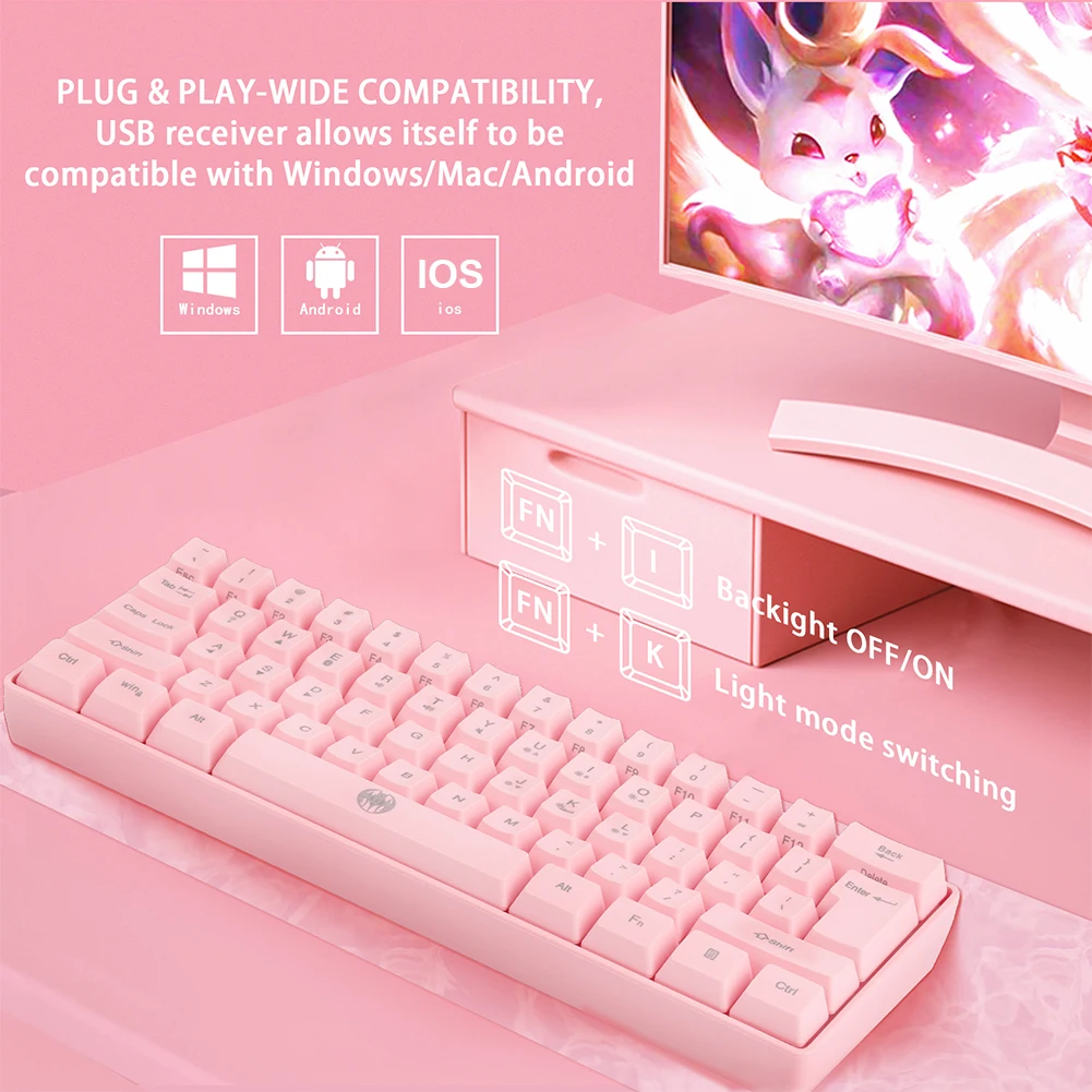 

Клавиатура игровая, совместимая с Bluetooth, 61 клавиша, RGB подсветка, 2,4 ГГц