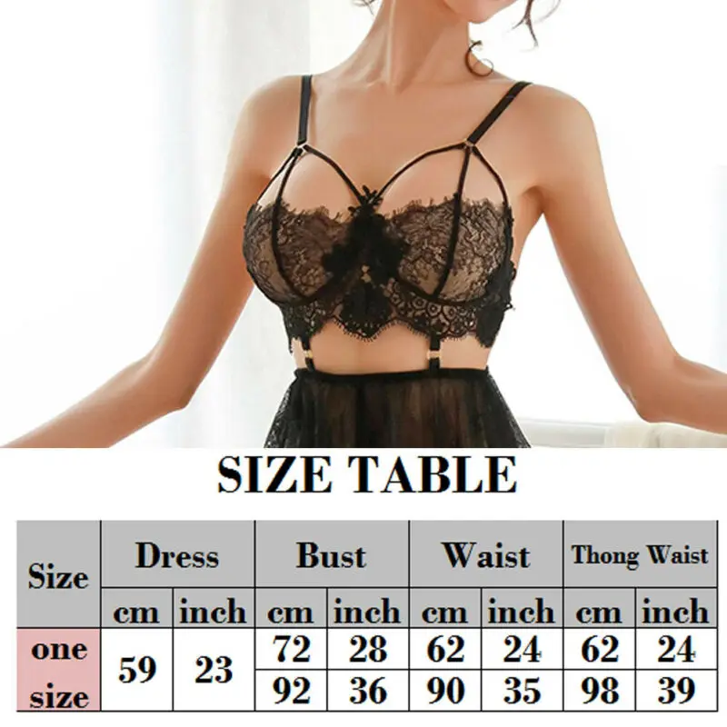 

Women Sexy Lace Lingerie Nightwear Babydoll Sleepwear Backless Mini Dress G-String Sexy Set Female Exotic Apparel Black White