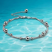 925 sterling silver bell ankle bracelet double line leg foot jewelry boho beach charm simple anklets for women accessories gift