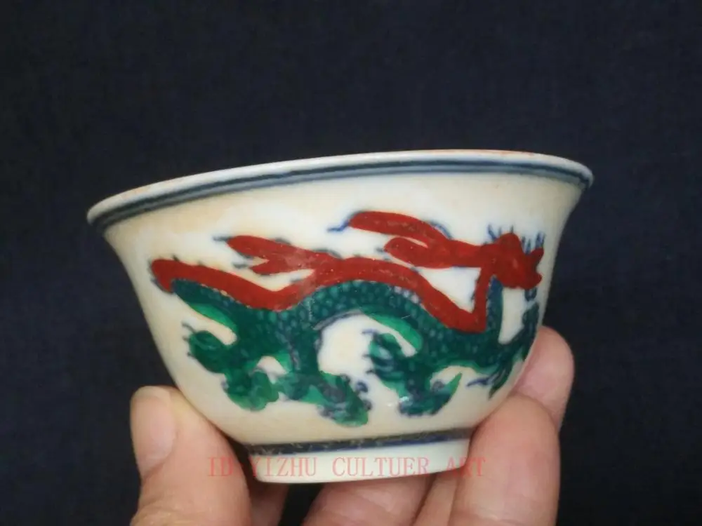 

YIZHU CULTUER ART Collecting Ancient China Porcelain Painting Auspicious Dragon Phoenix Bowl Cup