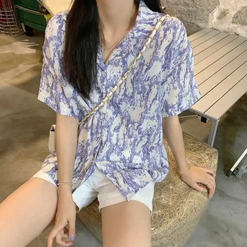 

Real Shot Hong Kong Style Floral Idle Style Loose Short Sleeve Shirt