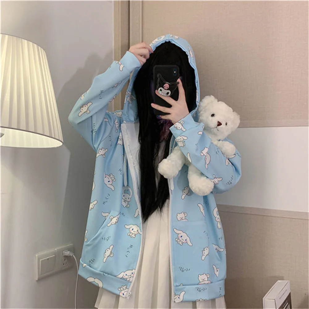

Sweet Girl Cartoon Women Hoodies Harajuku Loose Sweatshirts Japan Kawaii Student Hoodie Fall 2021 Women Clothing Sky Blue Top