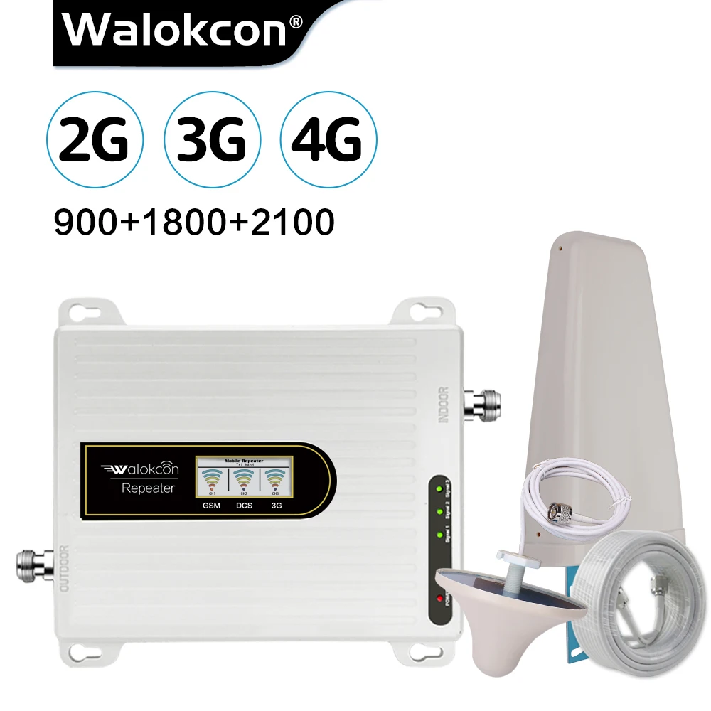 Усилитель сигнала Walokcon трехдиапазонный 900 1800 2100 GSM DCS WCDMA 2G 3G 4G LTE усилитель 900/1800/2100