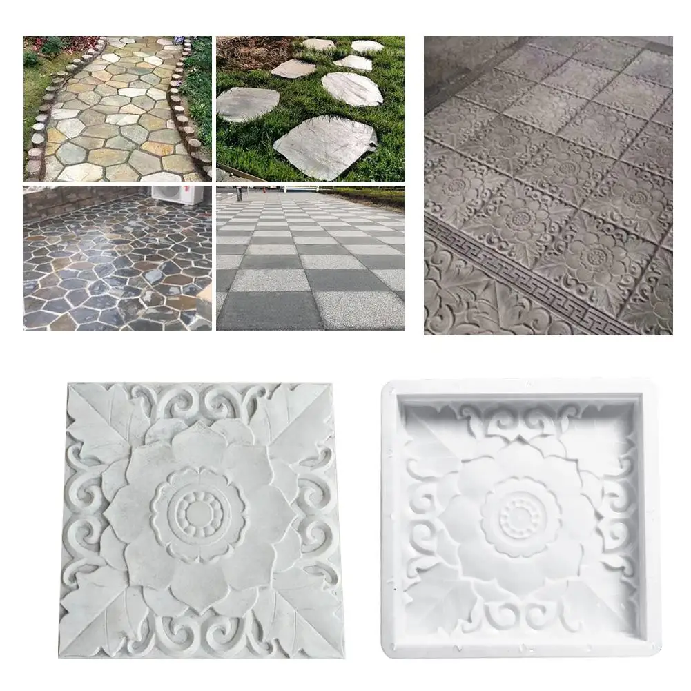 

DIY Paving Mold with Flower Pattern Square Plastic Antique Cement Brick Mold for Garden Courtyard Stone Road Decoration