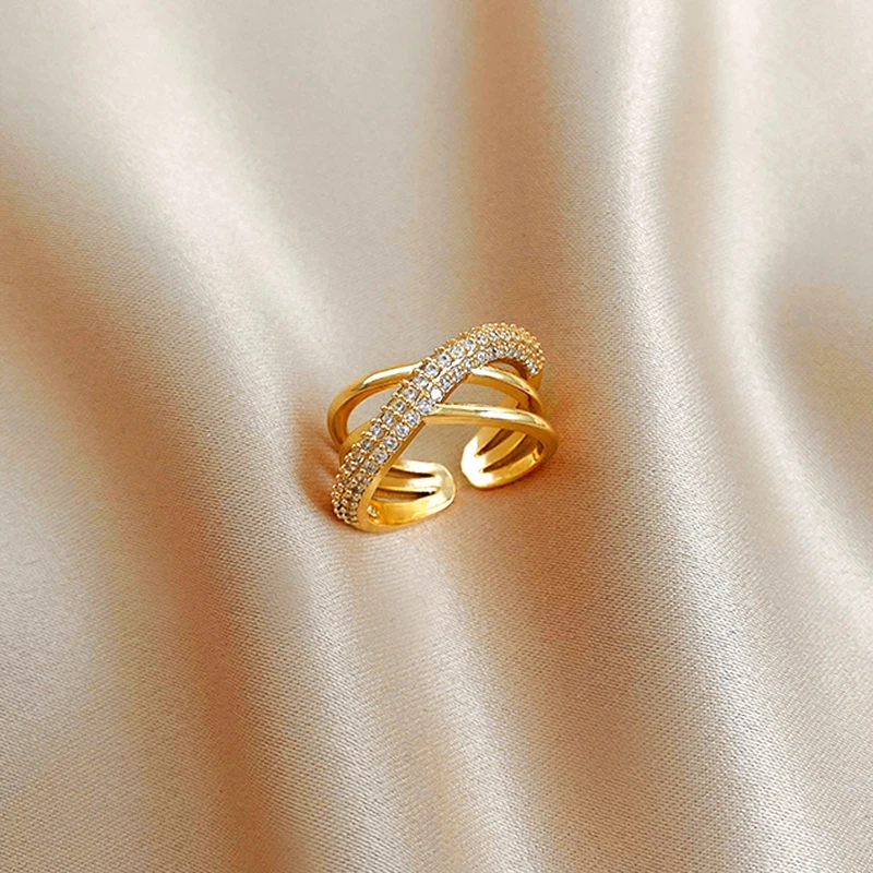 

New Trendy Three-layer Design Rings for Women Adjustable Opening Design Accessories Jewelry Shiny AAA Zircon Weddings Party Gift