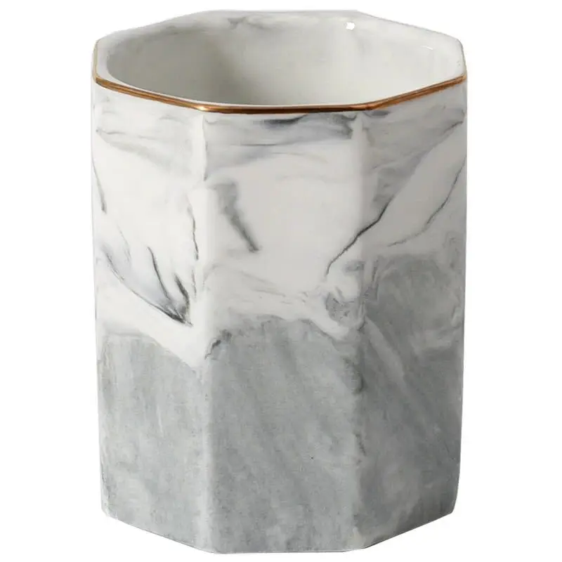 

Nordic Style Ins Marble Grain Gold Edge Ceramic Pen Holder Makeup Brush Cup Storage Cup Home Decoration