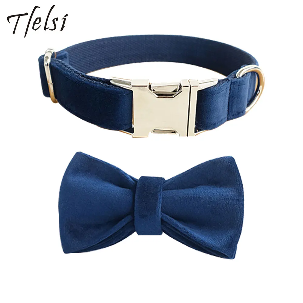 

Ошейник и поводок для собак темно-синего цвета с галстуком-бабочкой, торжественный ошейник с металлическими кнопками для домашних животных