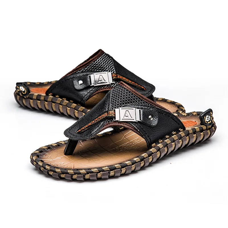 

Big Size Men Leather Sandals Summer Classic Men Shoes Slippers Soft Sandals Men Roman Comfortable Outdoor Walking Footwear