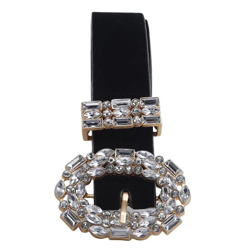 

Luxury Designer Big Strass Belts For Women Black Leather Waist Jewelry Gold Chain Belt Rhinestone Diamond Fashion