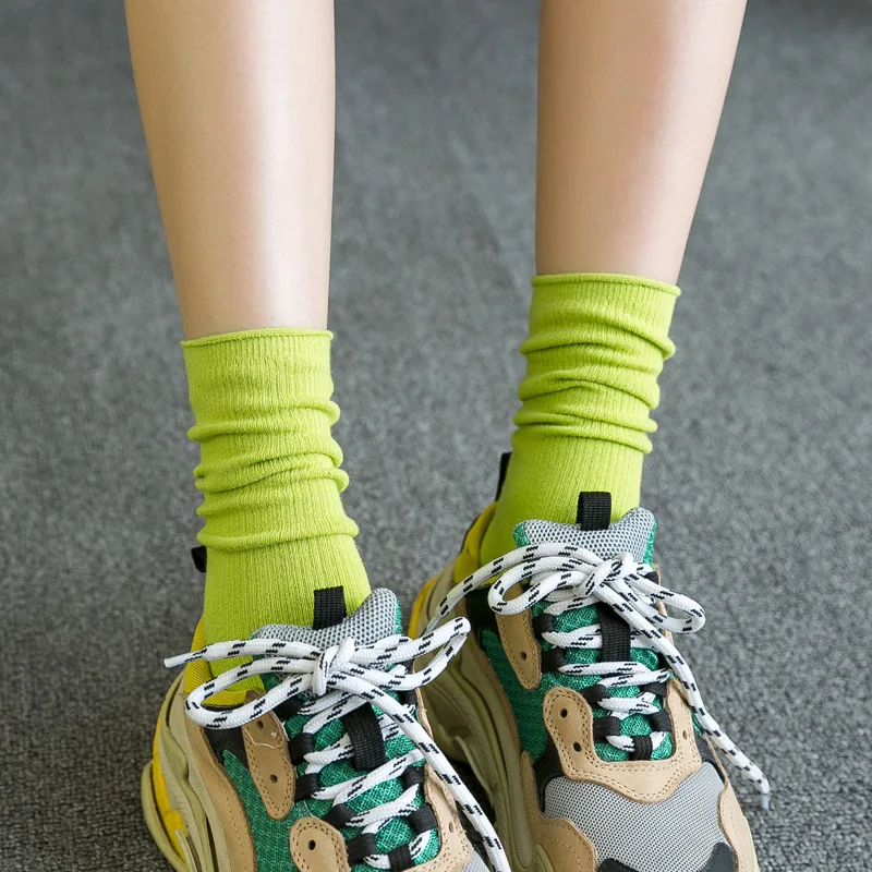 Women Socks 2022 New Fashion Solid Color Crew  Socks For Women Cotton Breathable Neon Color Long Terry Socks  Korean Socks Girl