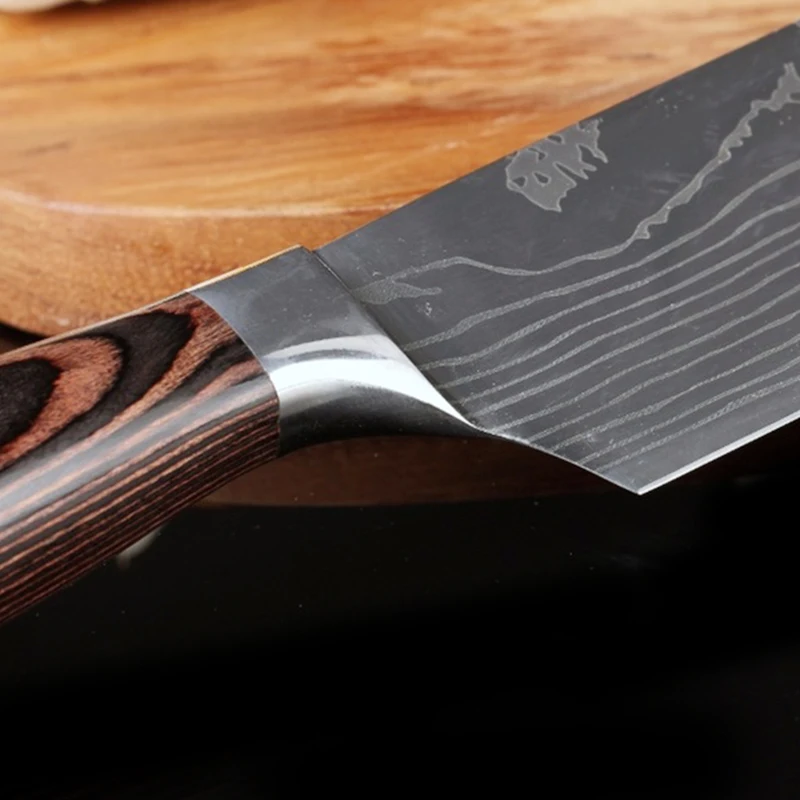 Набор кухонных ножей из дамасской стали с лазерным узором 6 шт. 440C японские