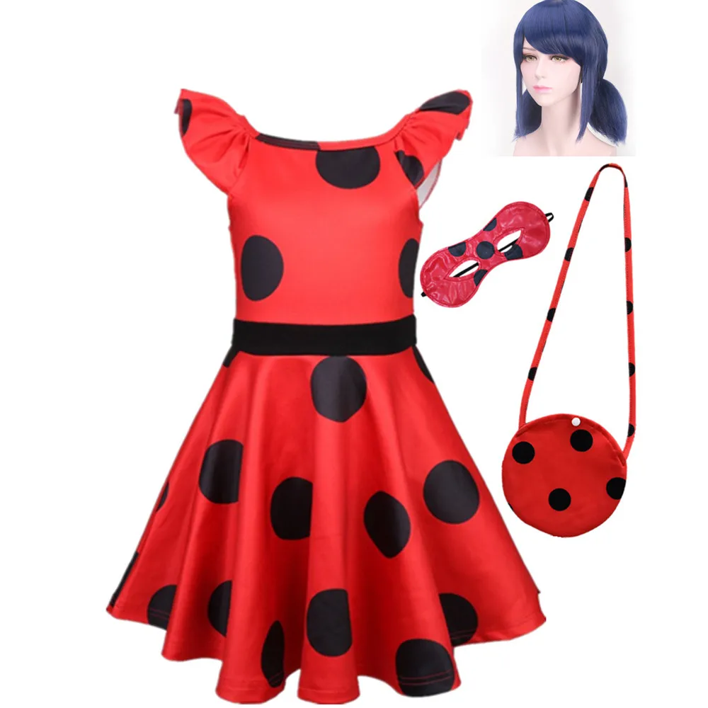 Fantasia Spandex Ladybug Costumes kids dress cosplay Christmas party girls children lady bug Zentai Suit halloween costume wig