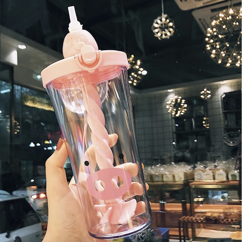 Симпатичная пластиковая бутылка для воды в виде утки чашка с соломинкой