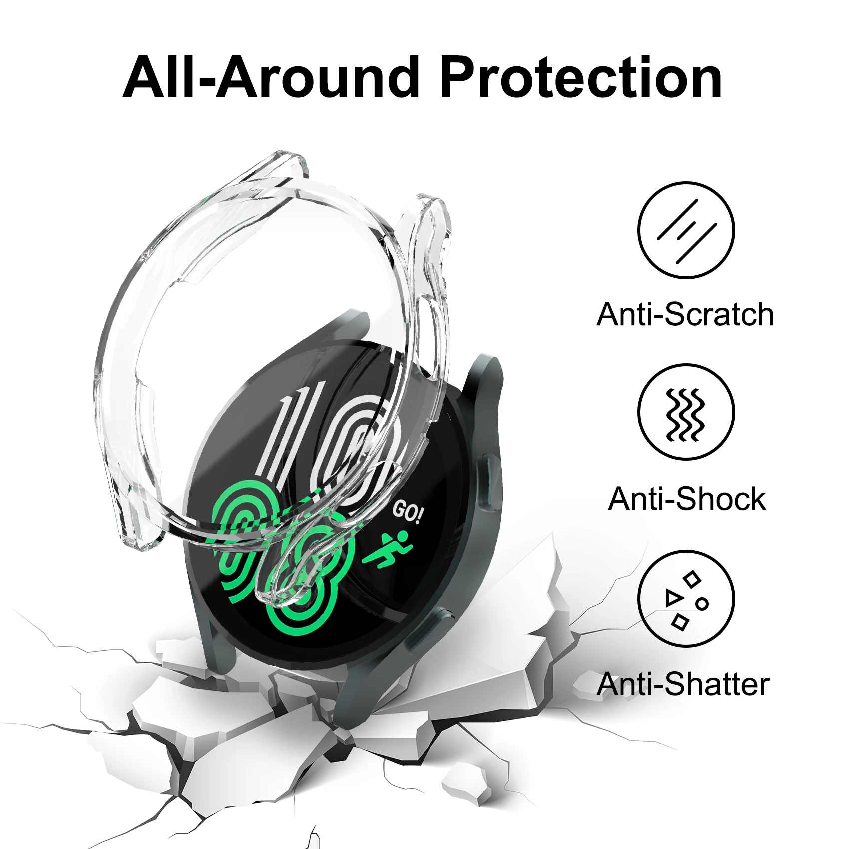 Protective Case for Samsung Galaxy Watch 4 40mm 44mm, Soft TPU Cover Bumper Full Screen Protector for Galaxy Watch4 Accessories