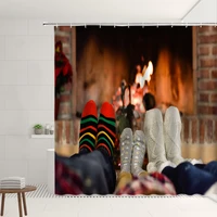 warm fireplace pattern shower curtain set retro vintage style home decor polyester background cloth bathroom screens with hooks