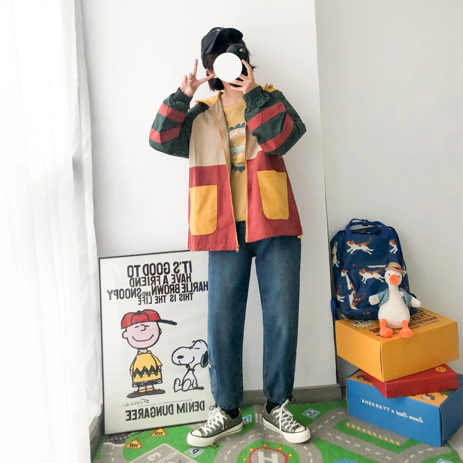 Harajuku Для женщин куртка с капюшоном, Новая Осенняя мода, Цвет одинаковая тонкое пальто подойдет для девочек-подростков Свободная куртка