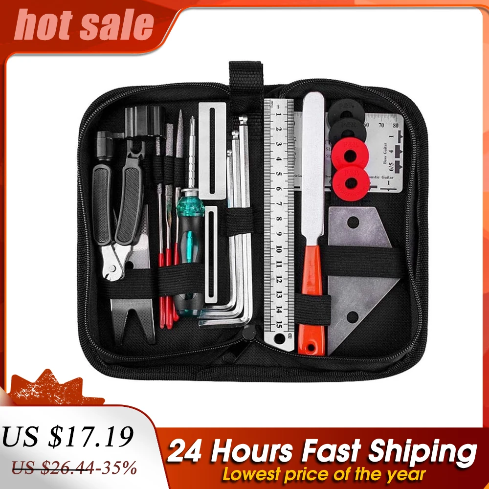 

20PCS Guitar Tool Kit Repairing Maintenance Tools Guitar Care 3 in 1 String Winder Leveling Action Ruler Fret Sanding File Set
