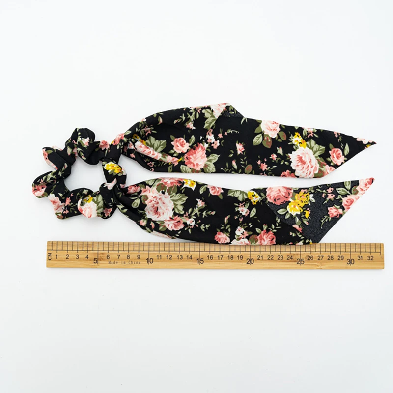 

2021 New Rose Flower Fabric Knotted Ponytail Streamer Floral Large Intestine Circle Women's Long Hair Ring Hair Accessories