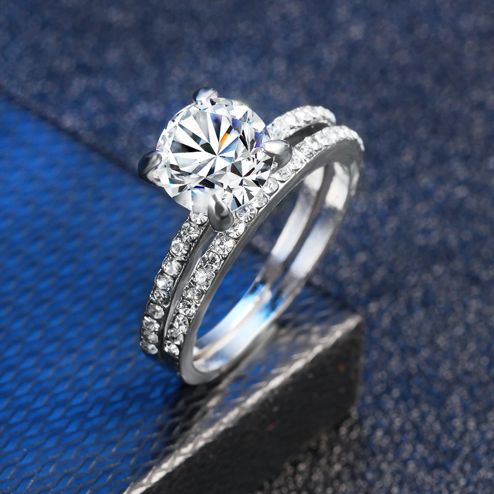 Кольцо для пары кольцо помолвки обручальное серебряное Четыре Зубца белое