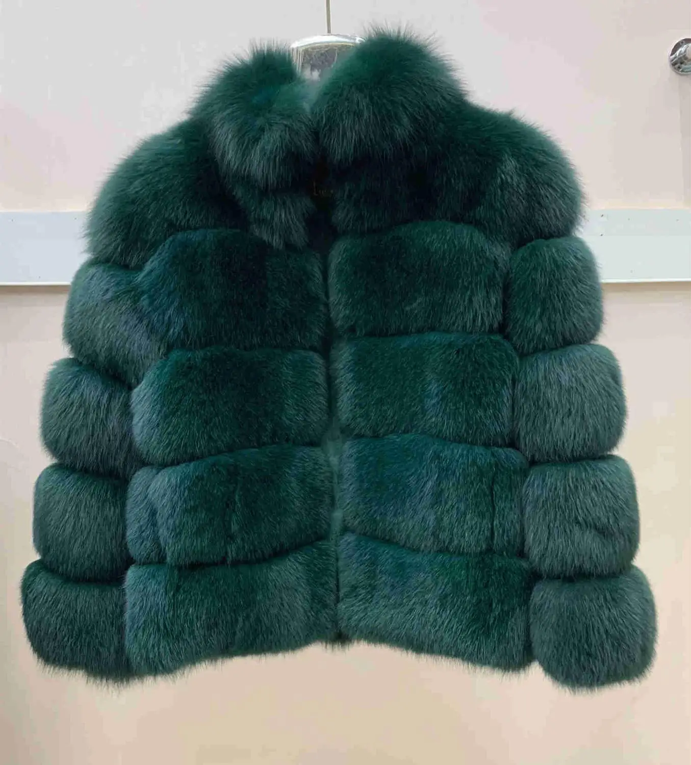 Green - collar Новая брендовая зимняя шуба из натурального Лисьего меха, толстая женская шуба из серебристого лисьего меха, шуба из лисьего меха с воротником - Цвет: Green - collar