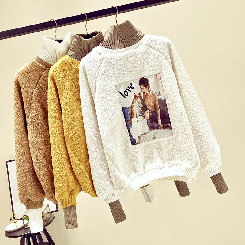 Толстовка Женская зимняя из овечьей шерсти и кашемира с высоким воротником