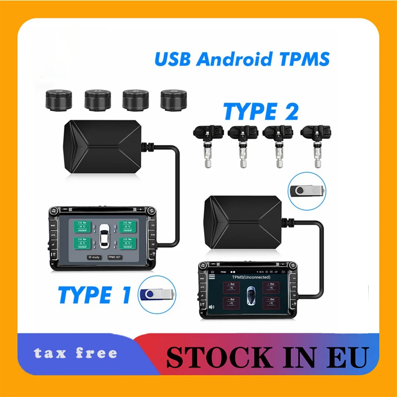 

Android DVD TPMS USB Tire Alarm Auto Tire Pressure Monitoring System 4 Tire external / inner Sensors Temperature Alarm inner 5v