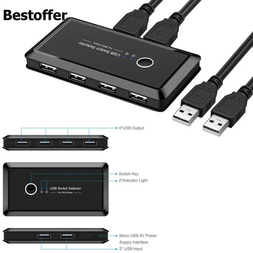 USB Switch Selector KVM Switcher for 2 PC Sharing 4 Devices Keyboard Mouse Scanner Printer Computer | Компьютеры и офис
