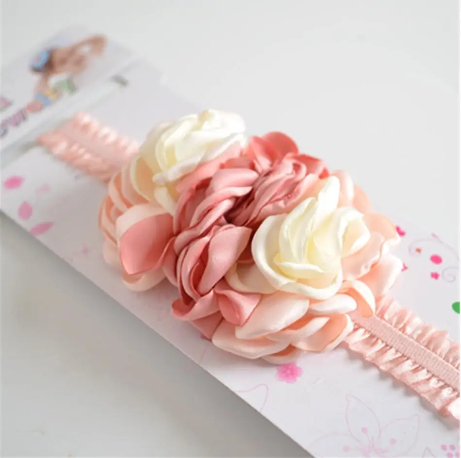 

24 Pcs/lot Korea Dusty Pink / Peach/ Mini Cluster Flower Baby Headband, Newborn Lace Hairband,Singed Floral Hair Accessories